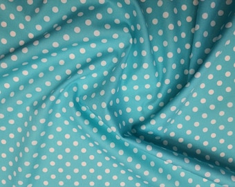 White on Mint - 100% Cotton Poplin Dress Fabric Material - 7mm Polka Dot / Spot - Metre/Half - 44" (112cm) wide