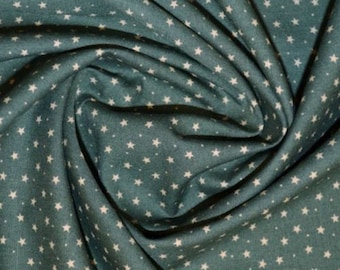 Beige Stars & Spots on Green - 100% Cotton Poplin Dress Fabric Material - 3mm Stars - Metre/Half - 44" (112cm) wide