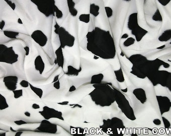 Black/White Cow - Animal Print Polyester Velboa Fabric - Metre/Half - Faux Fur Pony Skin 58" (145cm) wide Velour