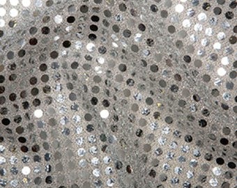 Silver - 6mm Sequin Fabric - Shiny Sparkly Material - 44" (112cm) wide Knitted Backing