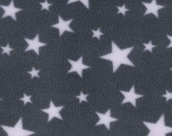 White Stars on Grey - Polar Fleece Fabric - Metre/Half - Anti Pil - 59" (150cm) wide