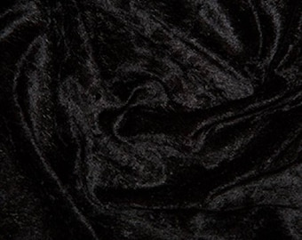 Black Crushed Velvet Velour Stretch Fabric Material - Polyester - 150cm (59") wide