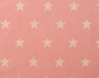 White Stars on Pink - 100% Cotton Poplin Dress Fabric Material - 20mm Stars - Metre/Half - 44" (112cm) wide