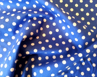 White on Royal Blue - 100% Cotton Poplin Dress Fabric Material - 7mm Polka Dot / Spot - Metre/Half - 44" (112cm) wide