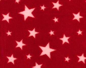 White Stars on Red - Polar Fleece Fabric - Metre/Half - Anti Pil - 59" (150cm) wide