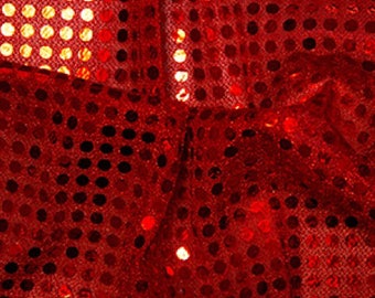 Red - 6mm Sequin Fabric - Shiny Sparkly Material - 44" (112cm) wide Knitted Backing