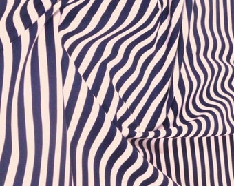 Navy Blue / White - 100% Cotton Poplin Dress Fabric Material - 8mm Stripe - Metre/Half - 44" (112cm) wide