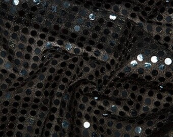 Black - 6mm Sequin Fabric - Shiny Sparkly Material - 44" (112cm) wide Knitted Backing