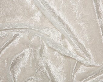 Cream Crushed Velvet Velour Stretch Fabric Material - Polyester - 150cm (59") wide