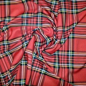 Red (Royal Stewart Big) - Tartan Fabric - PolyViscose - Metre/Half - 59" (150cm) wide