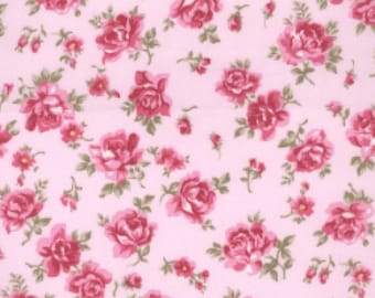 Pink Flowers on Pink - Floral 100% Cotton Poplin Dress Fabric - Material - Metre/Half - 44" (112cm) wide