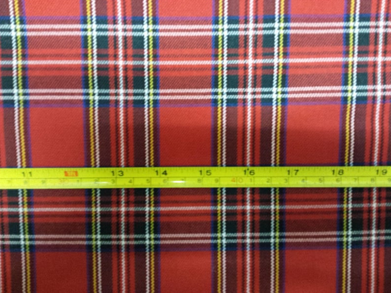 Red Royal Stewart Small Tartan Fabric PolyViscose Metre/Half 59 150cm wide image 3