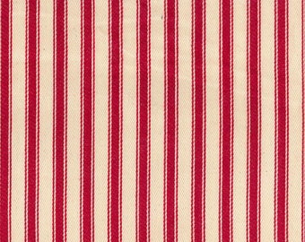 Red on Ivory - 100% Cotton Ticking Stripes Fabric Material - 137cm (53") wide