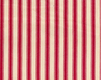 Red on Ivory - 100% Cotton Ticking Stripes Fabric Material - 137cm (53") wide