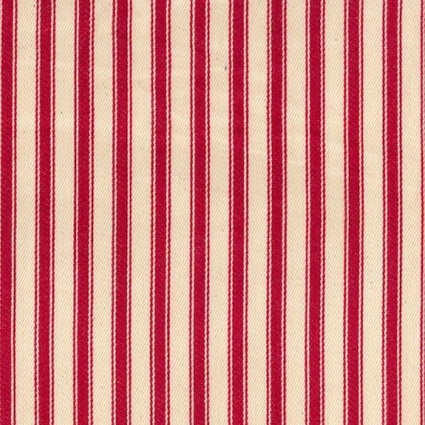 Red on Ivory - 100% Cotton Ticking Stripes Fabric Material - 137cm (53") wide