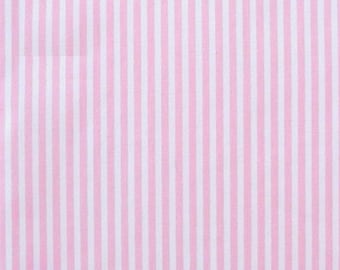 Pink / White - 100% Cotton Poplin Dress Fabric Material - 3mm Stripe - Metre/Half - 44" (112cm) wide