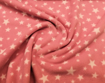 White Stars on Pink - Polar Fleece Fabric - Metre/Half - Anti Pil - 59" (150cm) wide