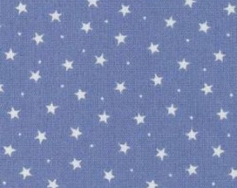 White Stars & Spots on Blue - 100% Cotton Poplin Dress Fabric Material - 3mm Stars - Metre/Half - 44" (112cm) wide