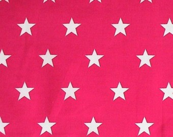 White Stars on Cerise Pink - 100% Cotton Poplin Dress Fabric Material - 20mm Stars - Metre/Half - 44" (112cm) wide