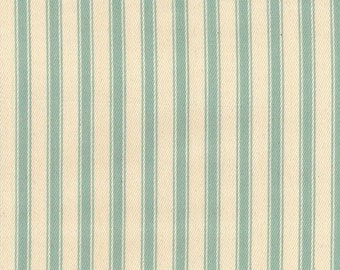 Duck Egg Blue on Ivory - 100% Cotton Ticking Stripes Fabric Material - 137cm (53") wide