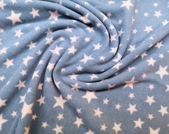 White Stars on Pale Blue - Polar Fleece Fabric - Metre/Half - Anti Pil - 59" (150cm) wide