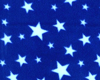 White Stars on Royal Blue - Polar Fleece Fabric - Metre/Half - Anti Pil - 59" (150cm) wide