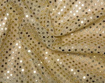 Gold - 3mm Sequin Fabric - Shiny Sparkly Material - 44" (112cm) wide Knitted Backing