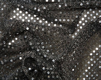 Silver/Black - 3mm Sequin Fabric - Shiny Sparkly Material - 44" (112cm) wide Knitted Backing
