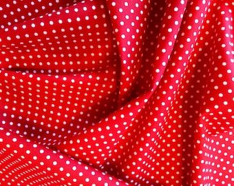 Red - 3mm Polka Dot / Spot - 100% Cotton Poplin Dress Fabric Material - Metre/Half - 44" (112cm) wide