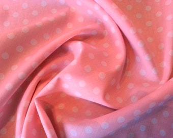 White on Pink - 100% Cotton Poplin Dress Fabric Material - 7mm Polka Dot / Spot - Metre/Half - 44" (112cm) wide