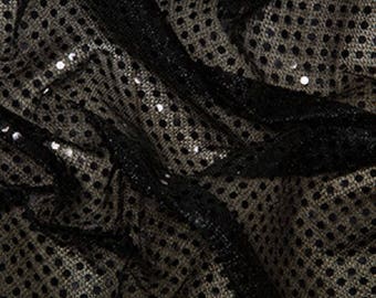 Black - 3mm Sequin Fabric - Shiny Sparkly Material - 44" (112cm) wide Knitted Backing