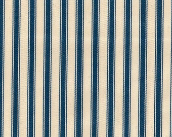 Marine Blue on Ivory - 100% Cotton Ticking Stripes Fabric Material - 137cm (53") wide