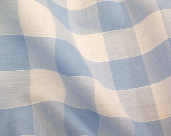 Pale Blue - Corded Gingham - 1 Inch Check - Dress Fabric Material - Metre/Half - 44 inches (112cm) wide