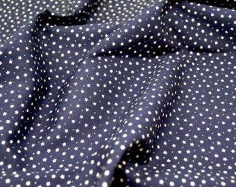 White Stars & Spots on Navy Blue - 100% Cotton Poplin Dress Fabric Material - 3mm Stars - Metre/Half - 44" (112cm) wide