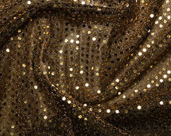 Gold/Black - 3mm Sequin Fabric - Shiny Sparkly Material - 44" (112cm) wide Knitted Backing