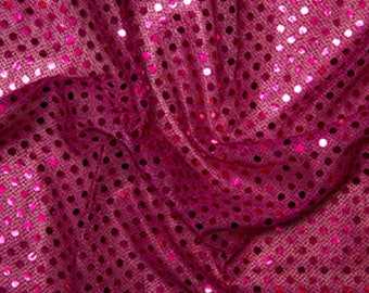 Cerise Pink - 3mm Sequin Fabric - Shiny Sparkly Material - 44" (112cm) wide Knitted Backing