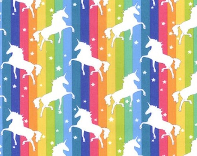 Featured listing image: White Unicorns on Rainbow Background - 100% Cotton Poplin Dress Fabric - Metre/Half - 44" (112cm) wide