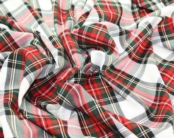 Red / White (Stewart Modern) - Tartan Fabric - PolyViscose - Metre/Half - 59" (150cm) wide