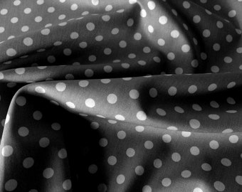 White on Dark Grey - 100% Cotton Poplin Dress Fabric Material - 7mm Polka Dot / Spot - Metre/Half - 44" (112cm) wide