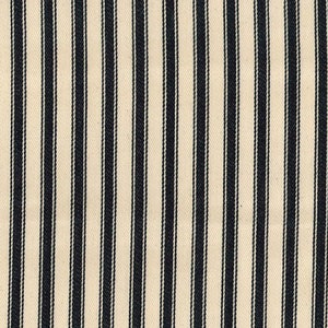May include: A close-up of a white fabric with thin black stripes. The fabric has a subtle texture and a slightly off-white colour.