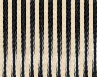 Black on Ivory - 100% Cotton Ticking Stripes Fabric Material - 137cm (53") wide