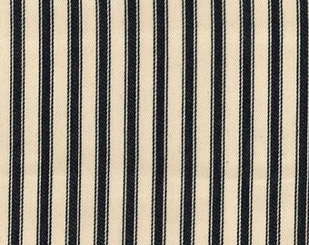 Black on Ivory - 100% Cotton Ticking Stripes Fabric Material - 137cm (53") wide