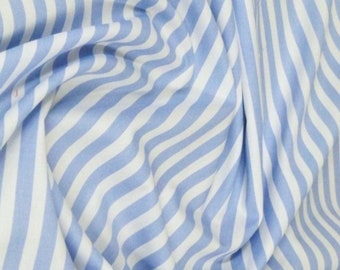 Pale Blue / White - 100% Cotton Poplin Dress Fabric Material - 8mm Stripe - Metre/Half - 44" (112cm) wide