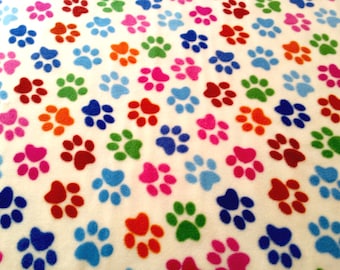 Half Metre of Paw Print on Cream - Polar Fleece Fabric - Metre/Half - Anti Pil - 150cm (59") wide