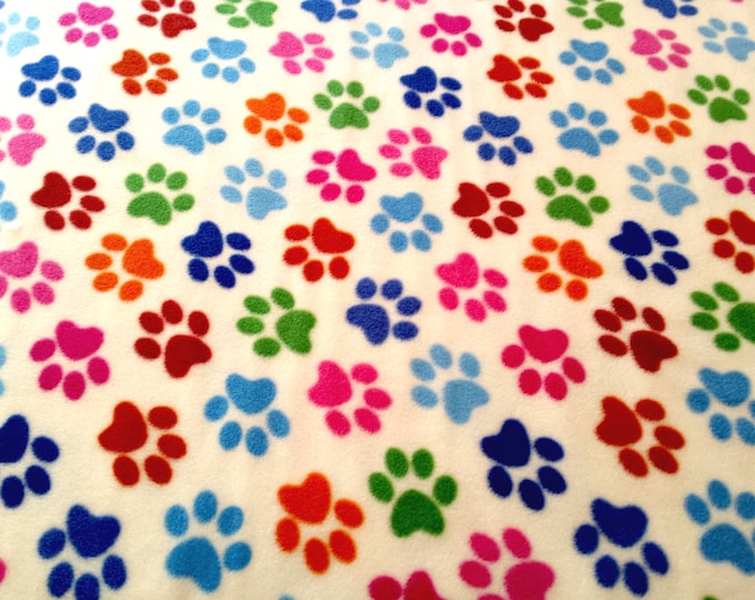 Featured listing image: Half Metre of Paw Print on Cream - Polar Fleece Fabric - Metre/Half - Anti Pil - 150cm (59") wide