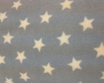 White Stars on Pale Blue - Polar Fleece Fabric - Metre/Half - Anti Pil - 59" (150cm) wide