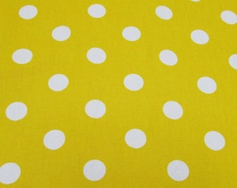 Yellow - 100% Cotton Poplin Dress Fabric Material - 22mm Polka Dot / Spot - Metre/Half - 44" (112cm) wide