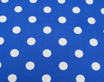 Royal Blue - 100% Cotton Poplin Dress Fabric Material - 22mm Polka Dot / Spot - Metre/Half - 44" (112cm) wide