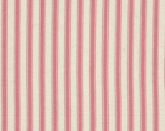 Pink on Ivory - 100% Cotton Ticking Stripes Fabric Material - 137cm (53") wide