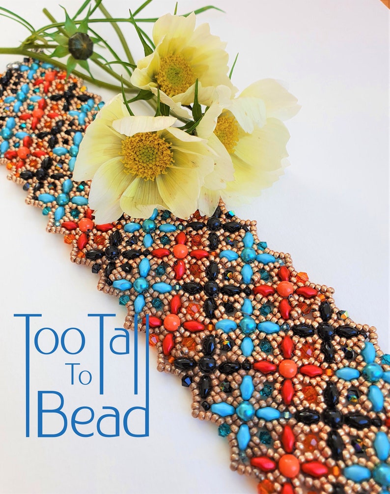 Beading Pattern Samara Cuff and Beaded Bead Tutorial PDF Download image 1